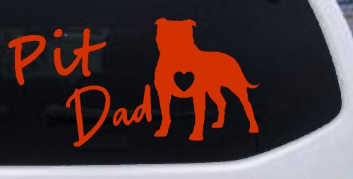 Pit Bull Pitbull Dad Dog with Heart Car or Truck Window Decal Sticker (Orange Red)