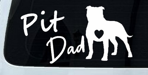 Pit Bull Pitbull Dad Dog with Heart Car or Truck Window Decal Sticker (White)