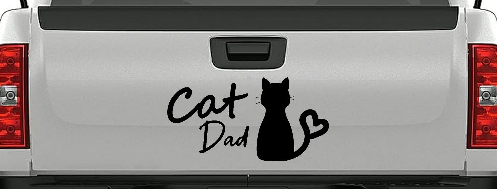 Cat Dad with Heart Car or Truck Window Decal Sticker (Matte Black)