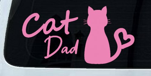 Cat Dad with Heart Car or Truck Window Decal Sticker (Pink)
