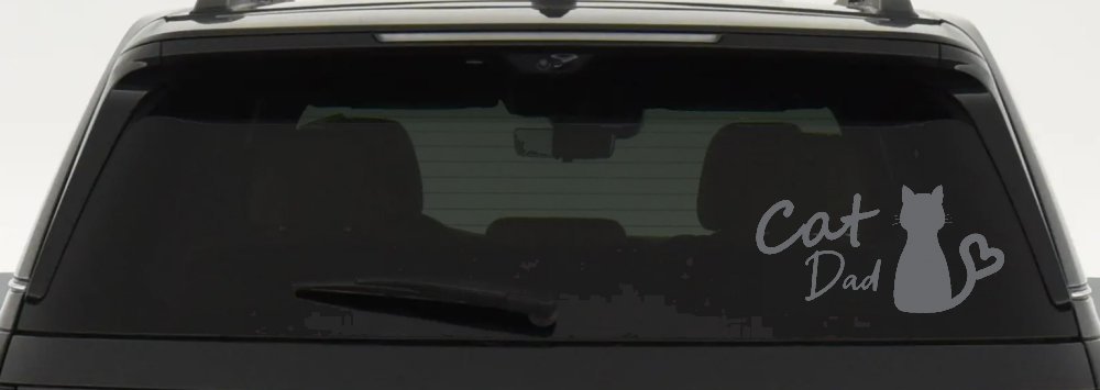 Cat Dad with Heart Car or Truck Window Decal Sticker (Silver)