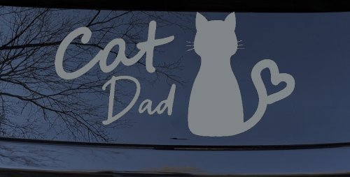 Cat Dad with Heart Car or Truck Window Decal Sticker (Telegrey)