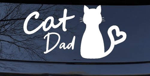 Cat Dad with Heart Car or Truck Window Decal Sticker (White)