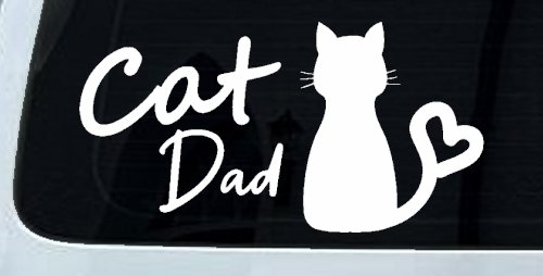 Cat Dad with Heart Car or Truck Window Decal Sticker (White)