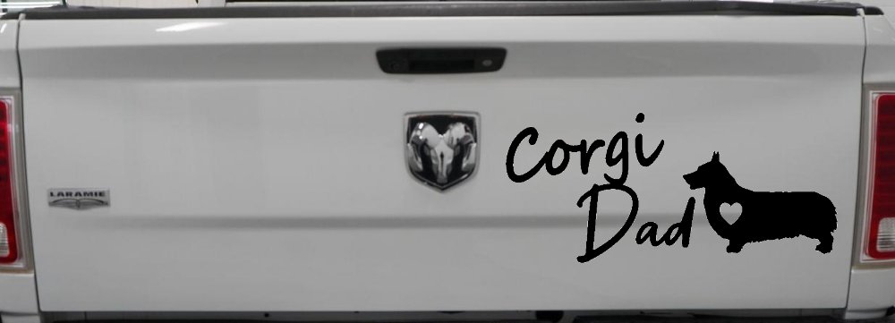 Corgi Dad Dog with Heart Car or Truck Window Decal Sticker (Black)
