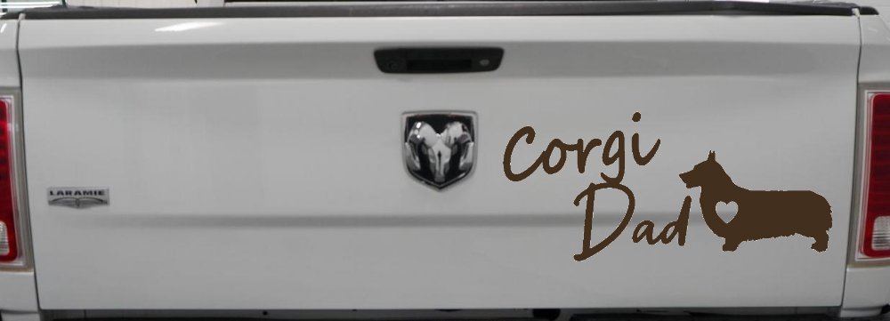 Corgi Dad Dog with Heart Car or Truck Window Decal Sticker (Brown)