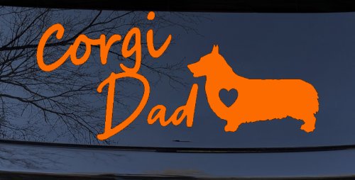 Corgi Dad Dog with Heart Car or Truck Window Decal Sticker (Orange)