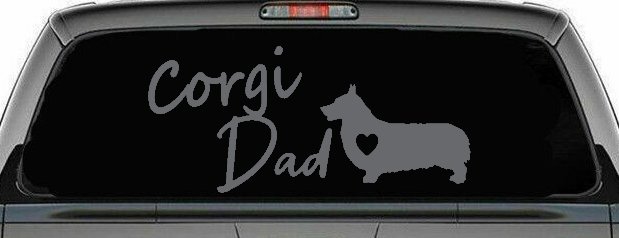 Corgi Dad Dog with Heart Car or Truck Window Vinyl Decal Sticker (Silver)
