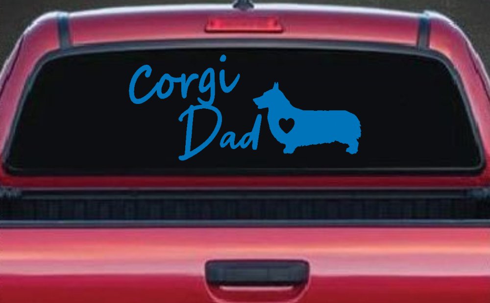 Corgi Dad Dog with Heart Car or Truck Window Decal Sticker (Sky Blue)