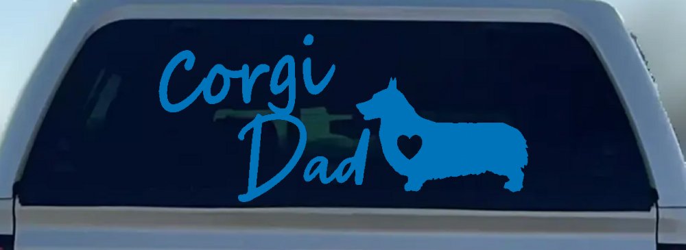 Corgi Dad Dog with Heart Car or Truck Window Decal Sticker (Sky Blue)