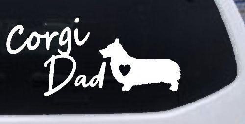 Corgi Dad Dog with Heart Car or Truck Window Vinyl Decal Sticker (White)