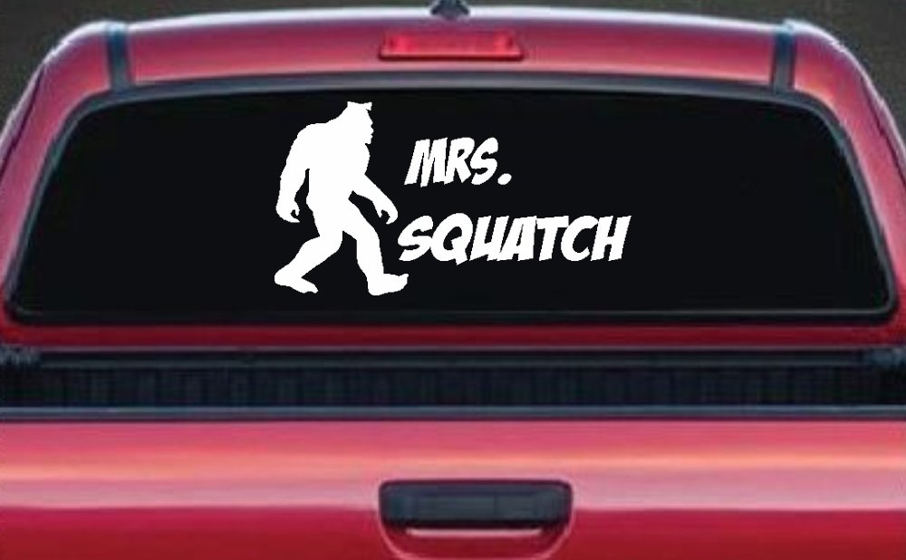 Mrs Squatch Lady Girl Woman Bigfoot Car or Truck Window Vinyl Decal Sticker (White)