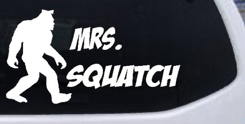 Mrs Squatch Lady Girl Woman Bigfoot Car or Truck Window Decal Sticker (White)