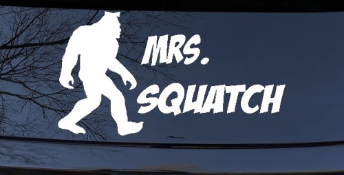Mrs Squatch Lady Girl Woman Bigfoot Car or Truck Window Decal Sticker (White)