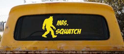 Mrs Squatch Lady Girl Woman Bigfoot Car or Truck Window Decal Sticker (Yellow)
