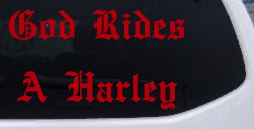 God Rides A Harley Biker Car or Truck Window Decal Sticker (Red)
