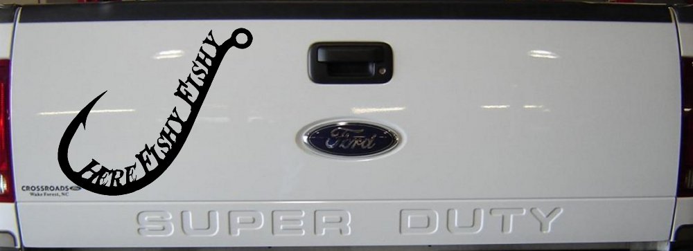 Here Fishy Fishy Fishing Hook Fishing Car or Truck Window Decal Sticker