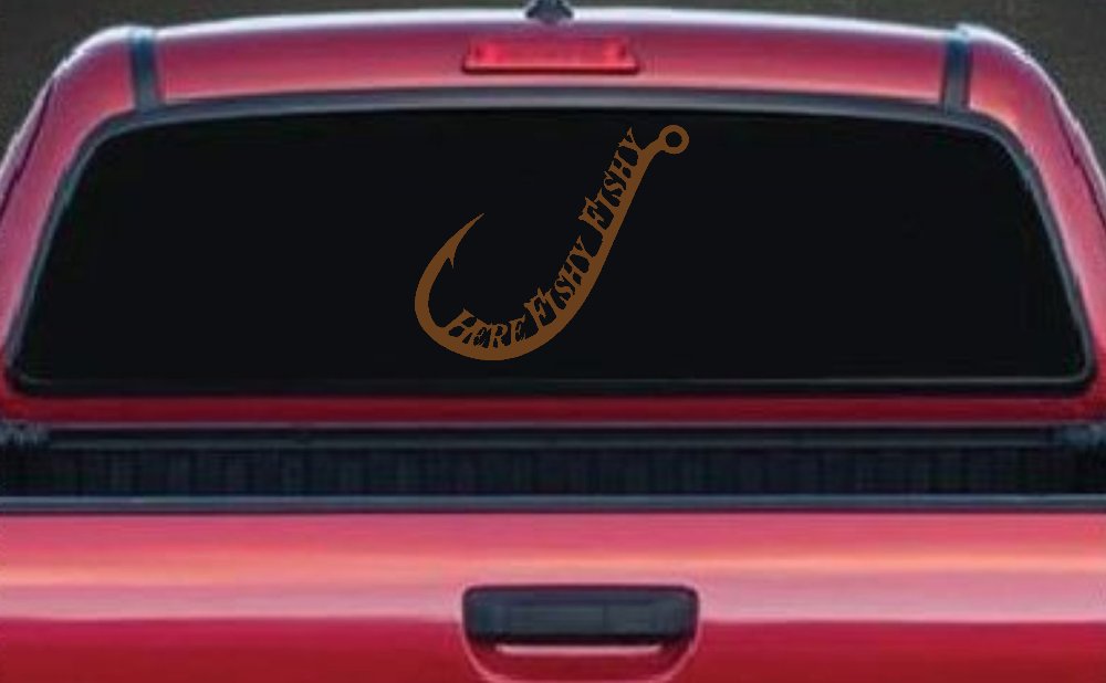 Here Fishy Fishy Fishing Hook Fishing Car or Truck Window Decal Sticker