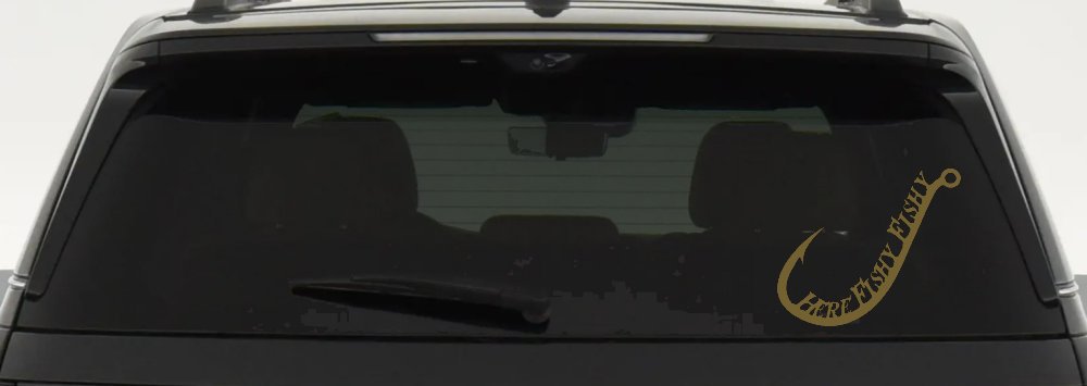 Here Fishy Fishy Fishing Hook Fishing Car or Truck Window Decal Sticker