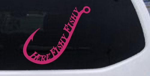 Here Fishy Fishy Fishing Hook Fishing Car or Truck Window Decal Sticker
