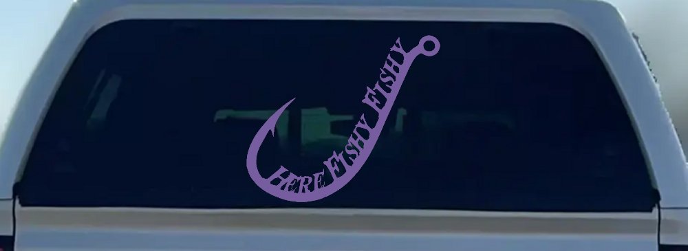 Here Fishy Fishy Fishing Hook Fishing Car or Truck Window Decal Sticker