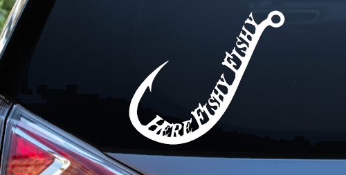 Here Fishy Fishy Fishing Hook Fishing Car or Truck Window Decal Sticker