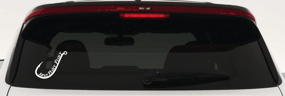 Here Fishy Fishy Fishing Hook Fishing Car or Truck Window Decal Sticker