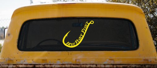 Here Fishy Fishy Fishing Hook Fishing Car or Truck Window Decal Sticker