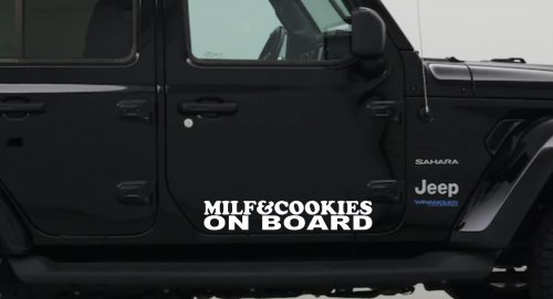 MILF & Cookies On Board Funny Car or Truck Window Decal Sticker (White)