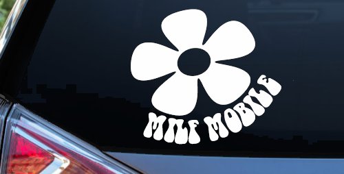 MILF Mobile Funny Car or Truck Window Decal Sticker (White)