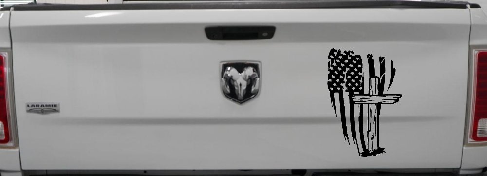 Worn American Flag With Old Wooden Cross Christian Car or Truck Window Decal Sticker