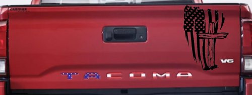 Worn American Flag With Old Wooden Cross Christian Car or Truck Window Decal Sticker