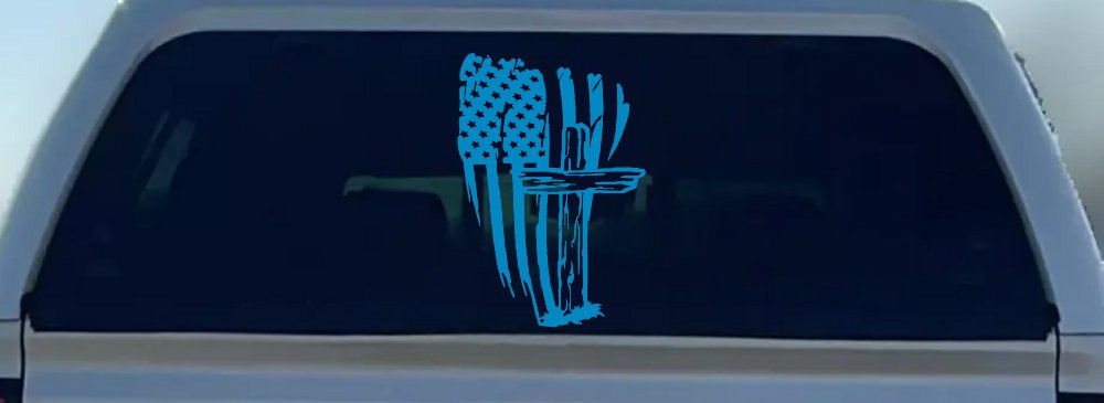 Worn American Flag With Old Wooden Cross Christian Car or Truck Window Decal Sticker