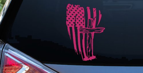 Worn American Flag With Old Wooden Cross Christian Car or Truck Window Decal Sticker