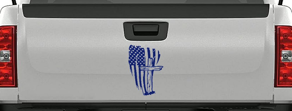 Worn American Flag With Old Wooden Cross Christian Car or Truck Window Decal Sticker