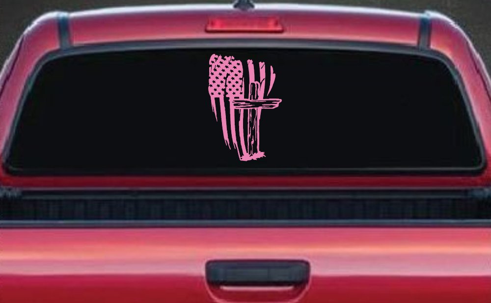 Worn American Flag With Old Wooden Cross Christian Car or Truck Window Decal Sticker
