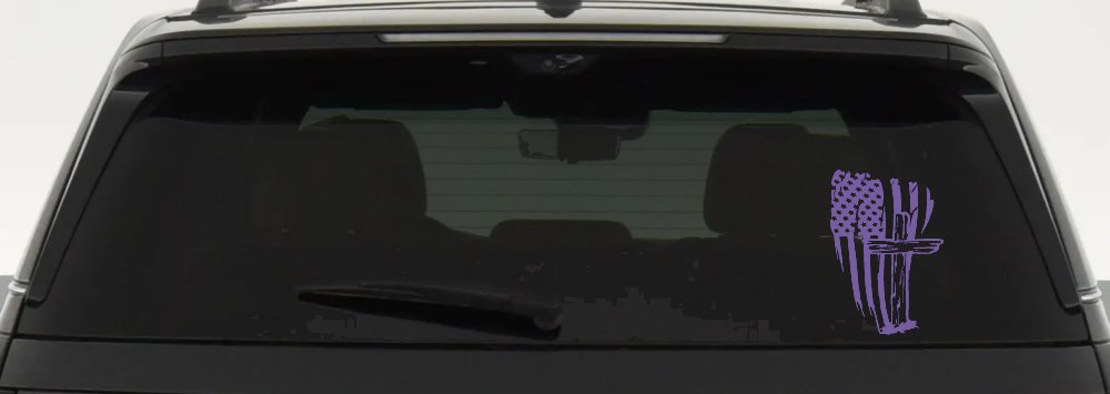 Worn American Flag With Old Wooden Cross Christian Car or Truck Window Decal Sticker