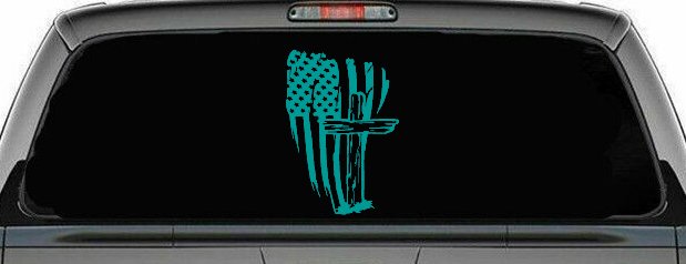 Worn American Flag With Old Wooden Cross Christian Car or Truck Window Decal Sticker