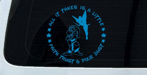 Tinkerbell Tinker Bell and Grumpy Faith Trust and Pixie Dust Cartoons Car or Truck Window Decal Sticker (Blue)