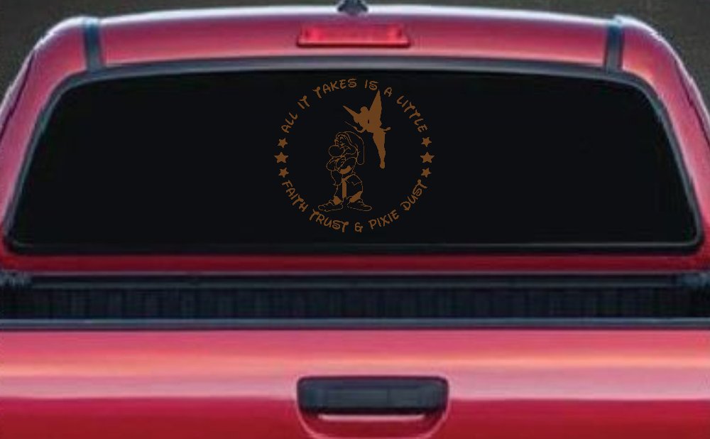 Tinkerbell Tinker Bell and Grumpy Faith Trust and Pixie Dust Cartoons Car or Truck Window Decal Sticker (Copper)