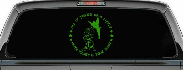 Tinkerbell Tinker Bell and Grumpy Faith Trust and Pixie Dust Cartoons Car or Truck Window Decal Sticker (Lime)