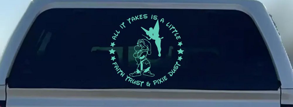 Tinkerbell Tinker Bell and Grumpy Faith Trust and Pixie Dust Cartoons Car or Truck Window Vinyl Decal Sticker (Mint)