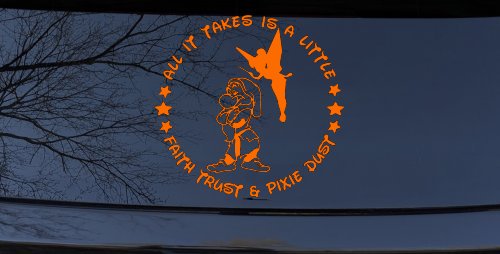 Tinkerbell Tinker Bell and Grumpy Faith Trust and Pixie Dust Cartoons Car or Truck Window Decal Sticker (Orange)