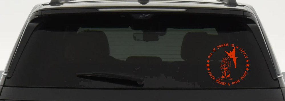 Tinkerbell Tinker Bell and Grumpy Faith Trust and Pixie Dust Cartoons Car or Truck Window Decal Sticker (Orange Red)