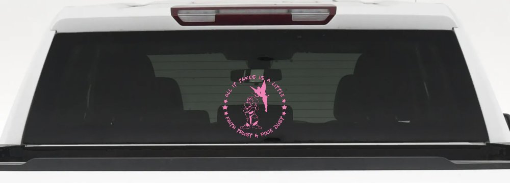 Tinkerbell Tinker Bell and Grumpy Faith Trust and Pixie Dust Cartoons Car or Truck Window Vinyl Decal Sticker (Pink)