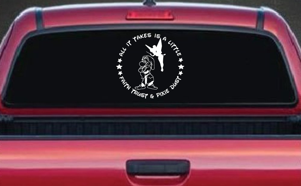 Tinkerbell Tinker Bell and Grumpy Faith Trust and Pixie Dust Cartoons Car or Truck Window Vinyl Decal Sticker (White)