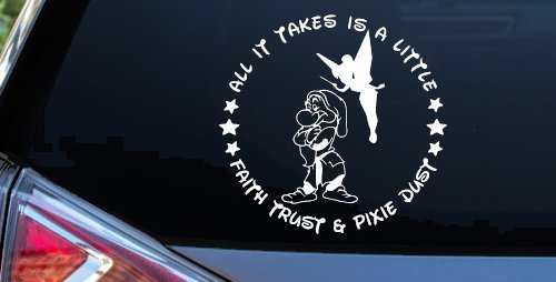Tinkerbell Tinker Bell and Grumpy Faith Trust and Pixie Dust Cartoons Car or Truck Window Vinyl Decal Sticker (White)