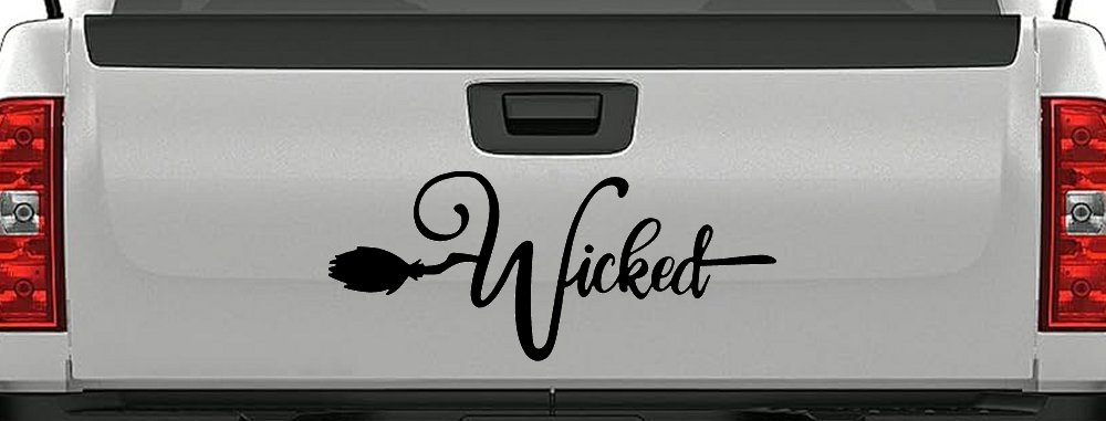 Wicked Witch Text with Broom Car or Truck Window Decal Sticker (Black)