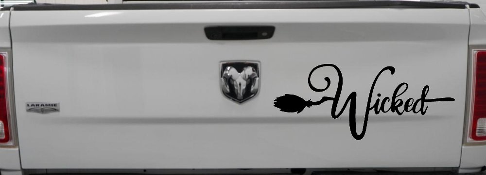 Wicked Witch Text with Broom Car or Truck Window Decal Sticker (Black)