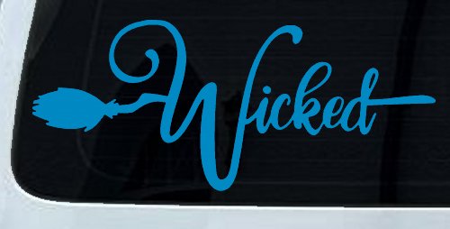 Wicked Witch Text with Broom Car or Truck Window Decal Sticker (Blue)